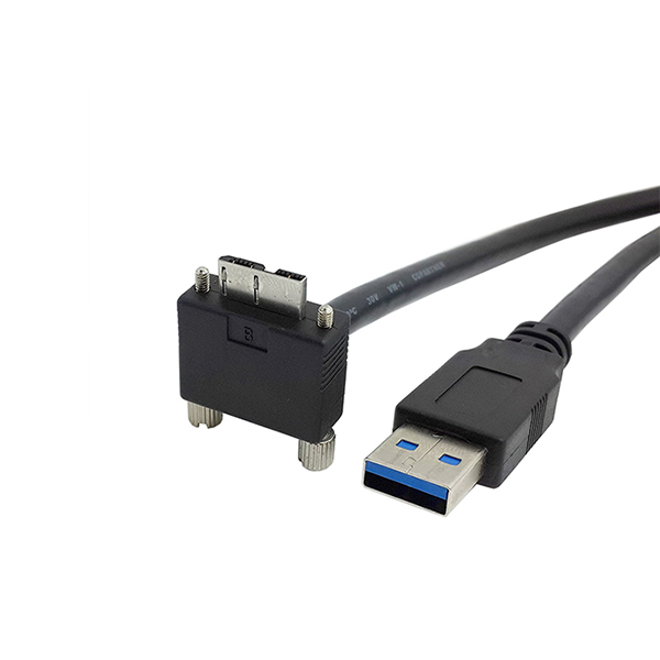 90 Degree Right Angled Micro USB Screw Mount to USB 3.0 A Type Data cable