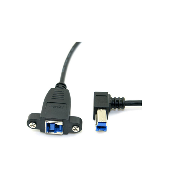 left angle USB 3.0 B male to B female cable with screw locking