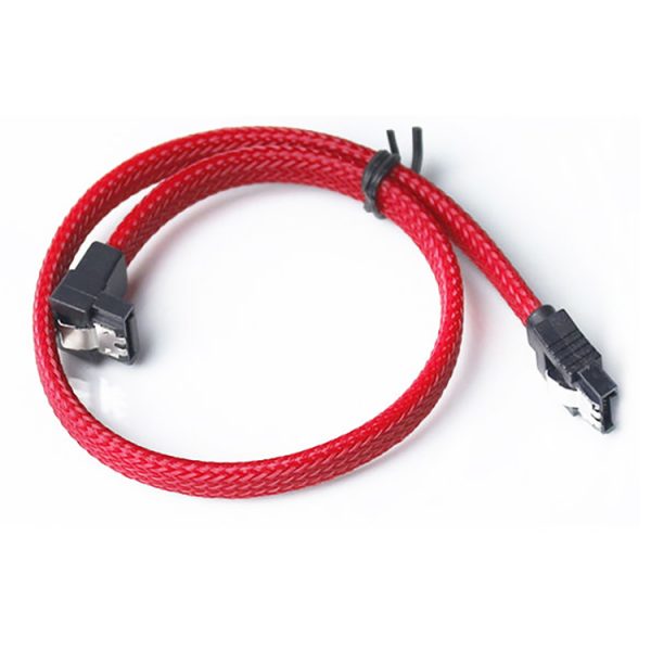 Right Angle SATA 7pin Male to Straight Male cable with Nylon Braid