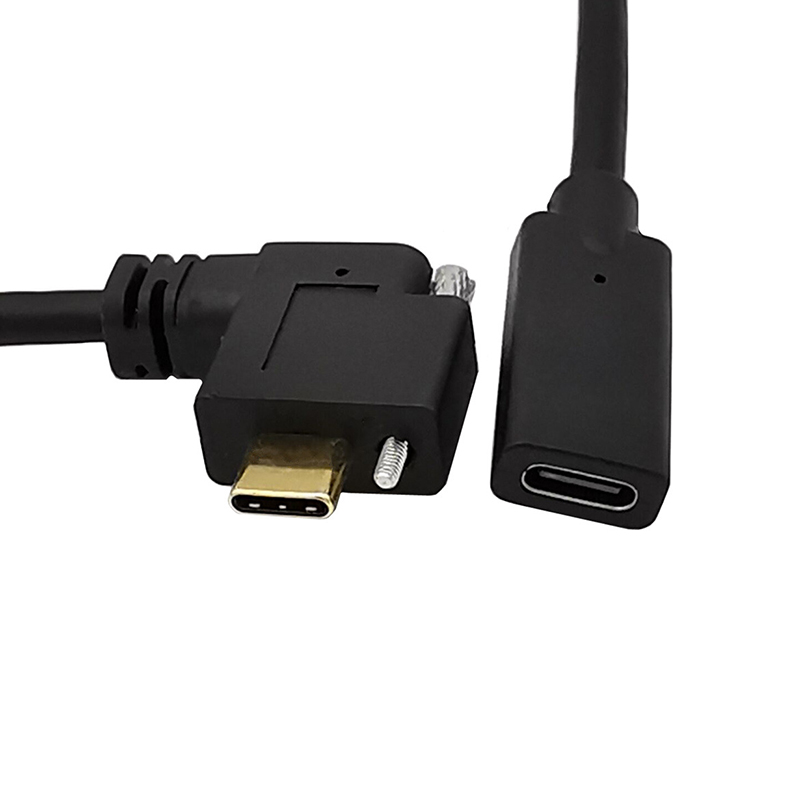 Left angle USB-C male to female Cable with Single Screw
