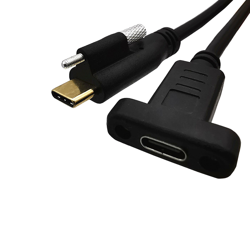 Panelový kabel USB-C samice na USB-C samec se šroubem