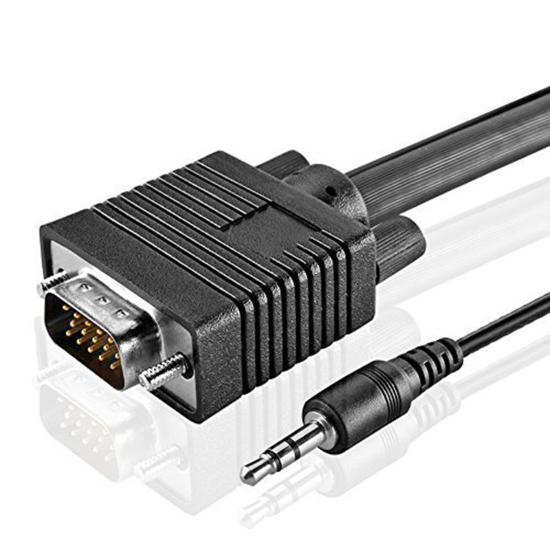 Câble VGA à broches HD15 pour moniteur d'ordinateur avec audio 3,5 mm