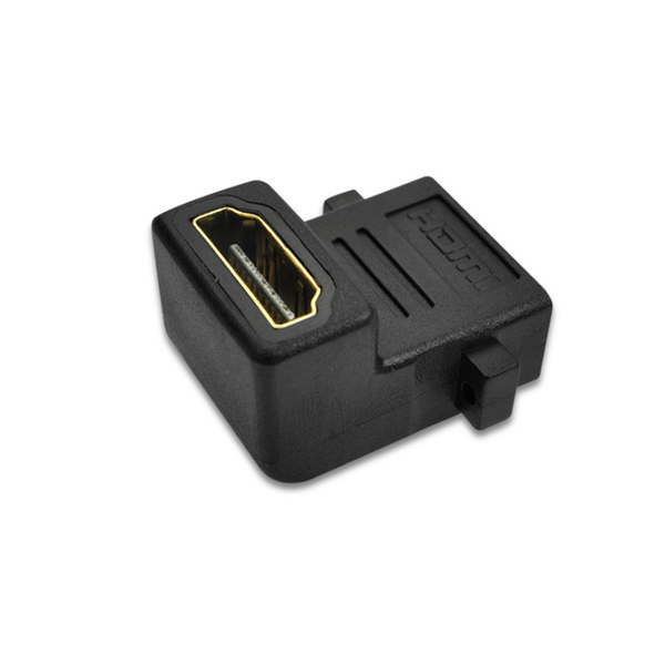 90 Degree HDMI Female to Female Adapter With Screw Lock Panel
