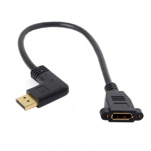 Left angle DisplayPort to DP Panel Mount Cable with screw Hole