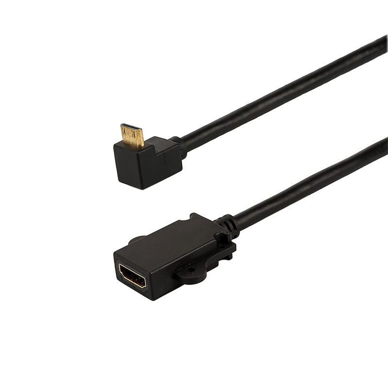 90 grado HDMI macho a HDMI hembra cable con orificios para tornillos