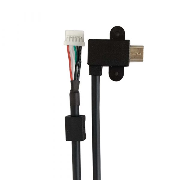 90 grado Micro USB2.0 a 5 Carcasa de clavija Cable con orificios de bloqueo