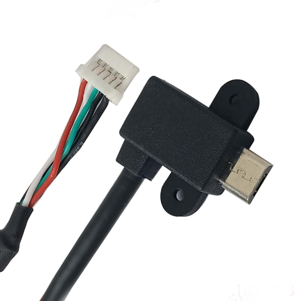 90 degré Micro USB2.0 à 5 boîtier de broche Câble avec trous de verrouillage