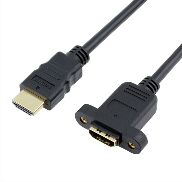 HDMI A male to female cable with screw nut for panel mount