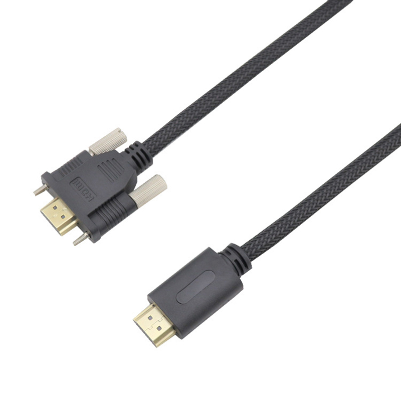 كابل HDMI مطلي بالذهب من الذكور إلى الذكور من نوع برغي القفل