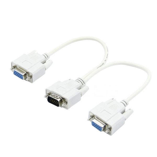 Gold-Plated VGA 15-Pin Male to 2 Dual Female Video Monitor Splitter Cable for PC
