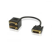 1 DVI 24+5 MALE TO 2 オス-VGAメスビデオフラットケーブルには、標準のDVI-Dデュアルリンクオスコネクタと標準のVGAメスコネクタがあります。DVI互換システムとDVI-D出力をVGA搭載モニターおよびディスプレイに接続します。 24+5 FEMALE Cable