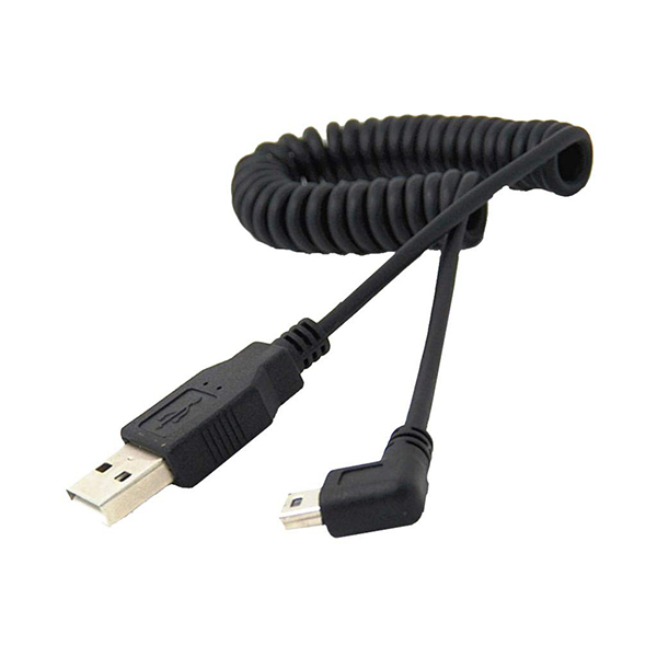 USB 2.0 5 pin mini B left angle to A male Sprial coiled cable