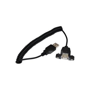 Coiled USB 2.0 A male to A female panel mount Cable