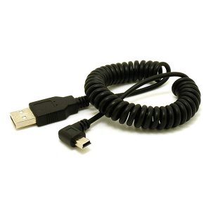 USB bağlantı 2.0 A'dan sola açı Açılı 90 derece Mini B spiral sarmal Kablo
