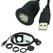 USB 2.0 Male to Dual Female Car Mount Flush Waterproof Cable