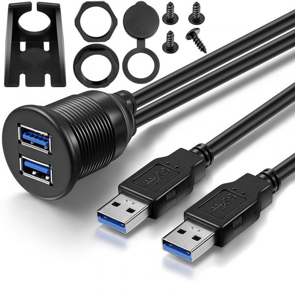 2 Ports Dual USB 3.0 Male to Female AUX Flush Mount Cable