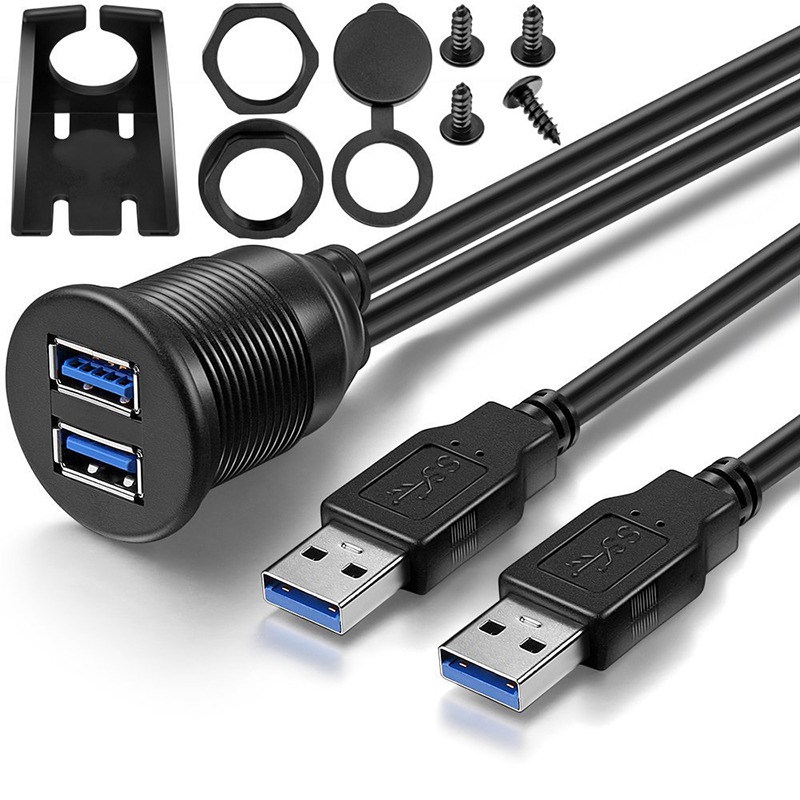 Napajalni kabel za razdelilnik med moškim in dvojnim USB-jem 3.0 Extension Waterproof Line Car Charger Cable