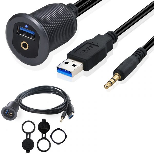 3.5mm USB 3.0 AUX Dashboard Mount Cable with LED Light