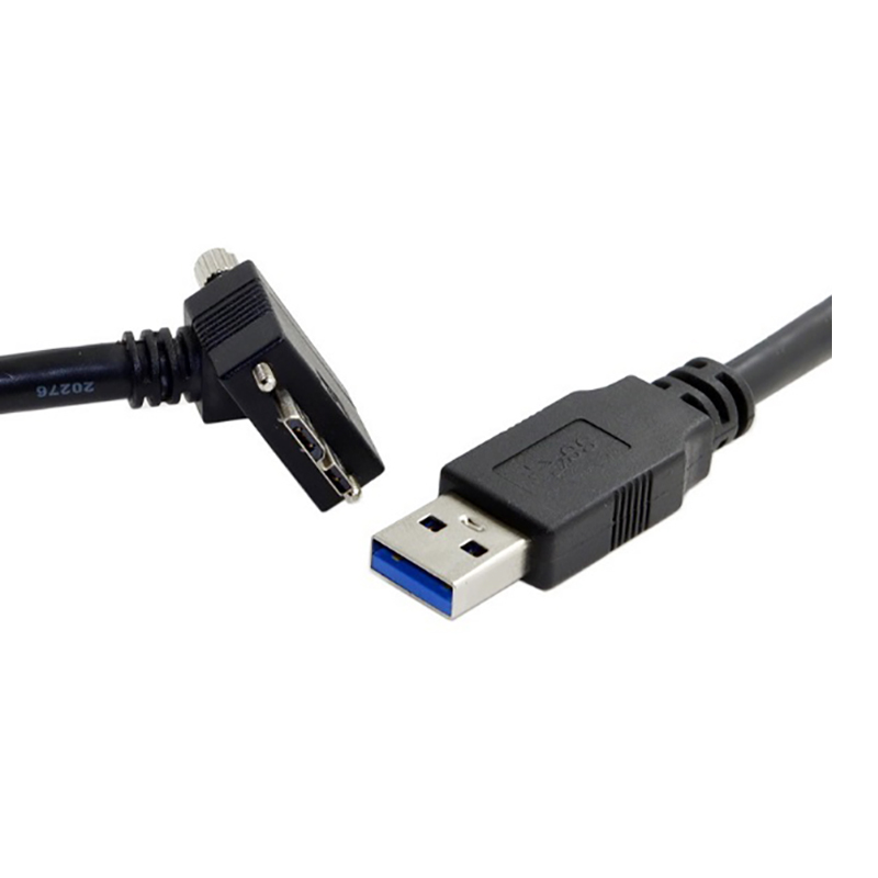 USB 3.0 A Male to Micro B Angled 45 Degree Cable with Locking Screw