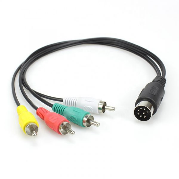 8 Pripnite konektor Mini Din na kabel s štirimi priključki RCA