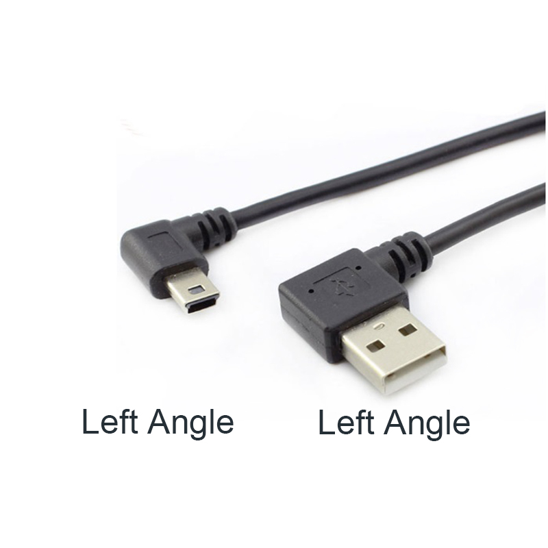 Mini USB B 5 broches coudé à gauche 90 Degré à USB 2.0 Câble