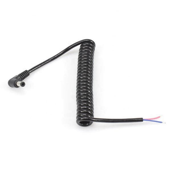 Coiled DC2.1×5.5 male spring bare end elbow Cable