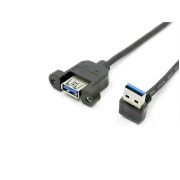Down Angle USB 3.0 A Male to Panel Mount A Female Cable
