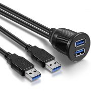mm stereo LED-kabel har en panelinfälld 3,5 mm stereoljudhonkontakt och en USB 3.0 Extension Dashboard Flush Mount Cable