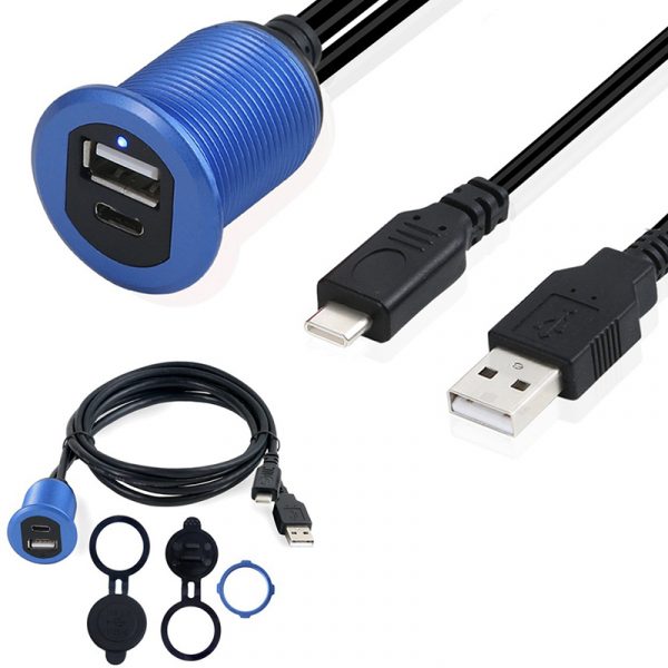 Flush Mount USB-C 3.1 Type USB 2.0 Dashboard Cable