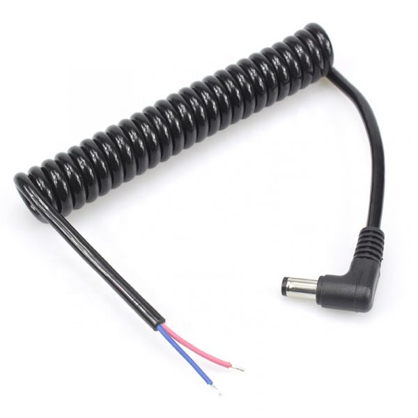 Left Angle DC5.5×2.1mm Spring Coil Open Cable
