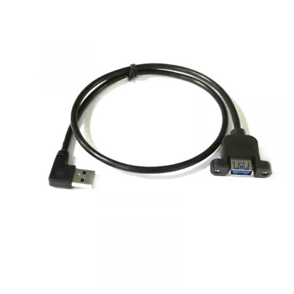 Left Angled USB 3.0 Male to Female Panel Mount Cable