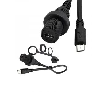 Micro USB 2.0 5pin Male to Female Panel Mount Waterproof Cable