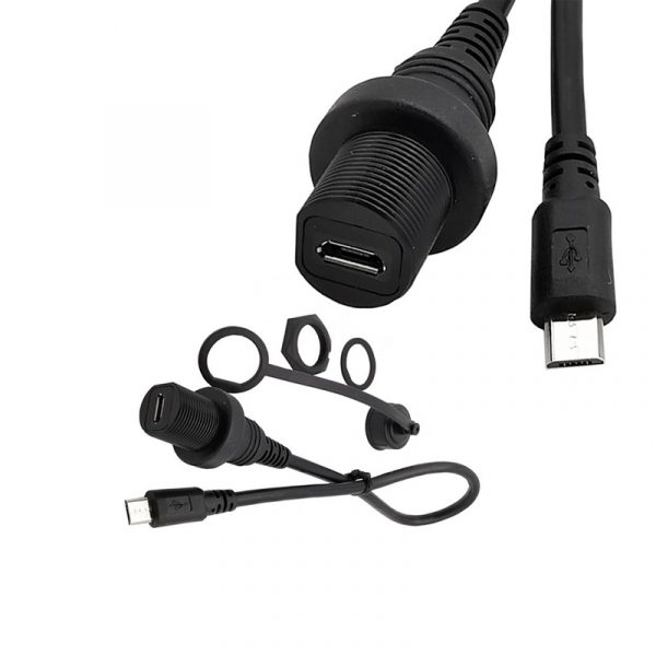 Micro USB 2.0 5pin Male to Female Panel Mount Waterproof Cable