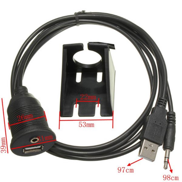 Moto Flush Mount Panel USB 2.0 male to female 3.5mm AUX Cable