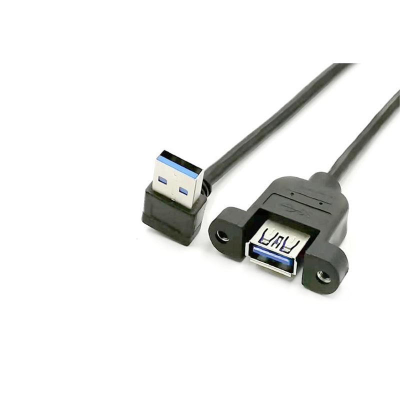 Izquierda & ángulo Recto USB 3.0 A Macho a Hembra Cable Extensor con tornillo de montaje del panel