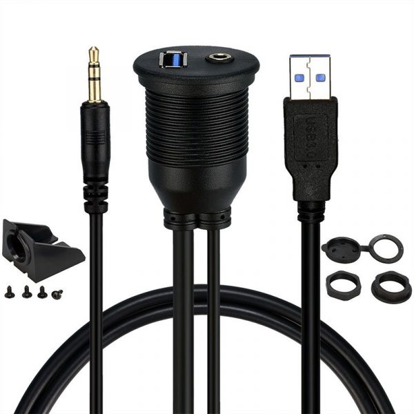 USB 3.0 Male to Female + 3.5mm Audio AUX Flush Mount Cable