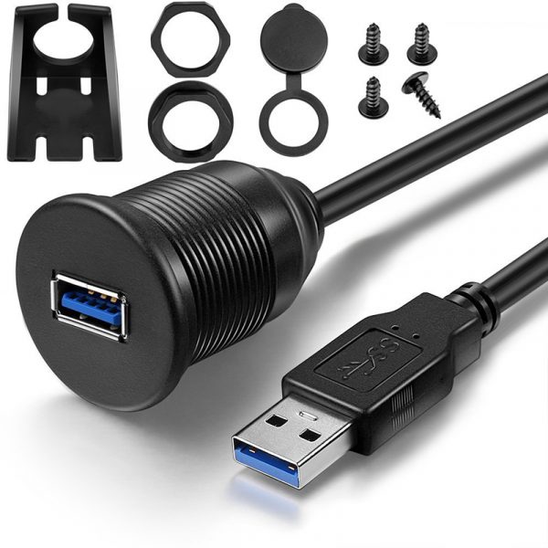 USB 3.0 samec a samice Vodotěsný kabel pro zapuštěnou montáž na palubní desku