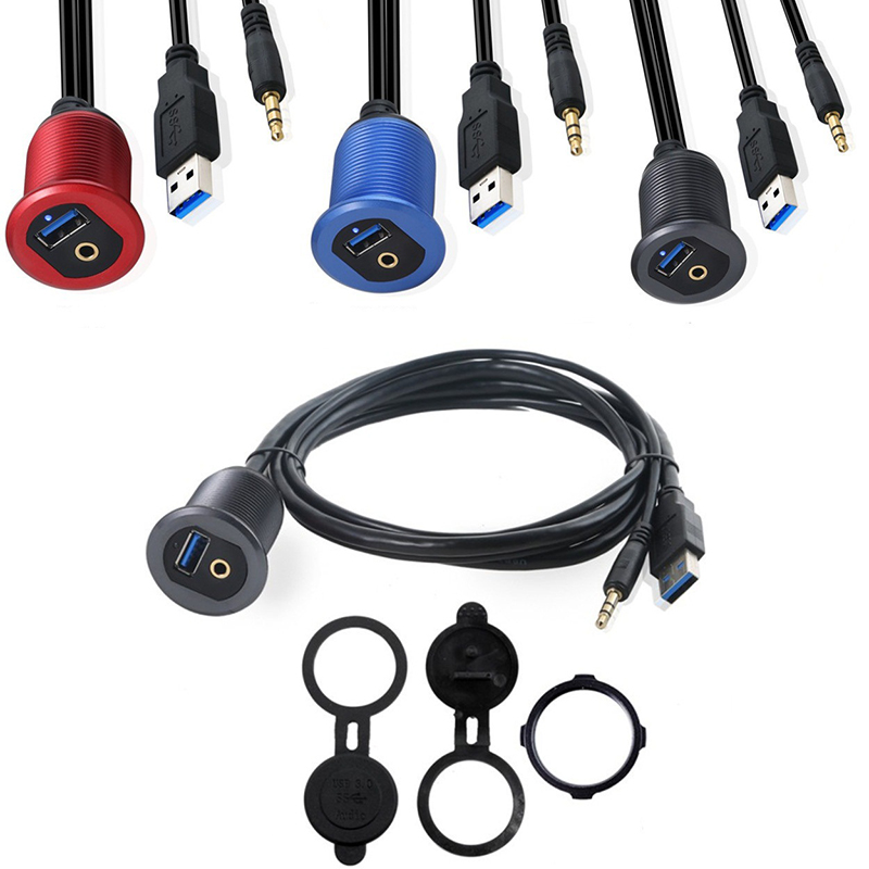 Cable de zócalo USB 3.0 Auto Car Flush Mount Macho a Hembra Cable de extensión Panel del Tablero de Instrumentos Línea de Audio Cuadrada para Motocicleta 