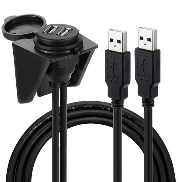 Waterproof dust-proof dual usb 2.0 male to female panel mount Cable